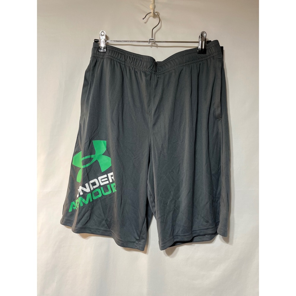 Under Armour Youth Athletic Shorts Gray‎ Green Logo Size XL